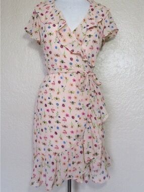 Betsey Johnson Pale Pink Floral Ruffle Wrap Mini Dress